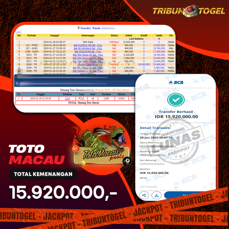 BUKTI PEMBAYARAN TOTOMACAU TRIBUNTOGEL